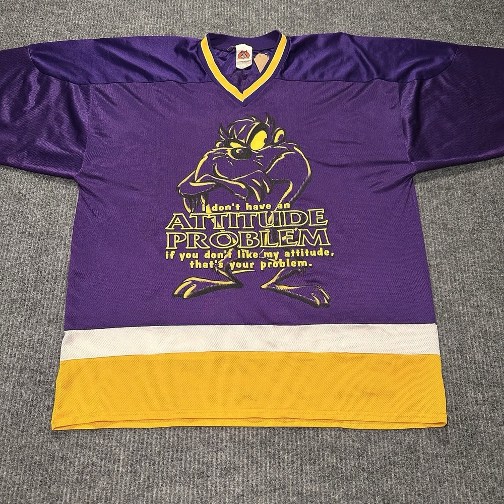 Vintage Taz Looney Tunes 90s Cartoon Attitude Hockey Jersey Size Large‎ Purple